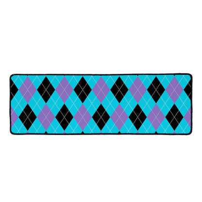 Blue Purple And Black Argyle Print Long Kitchen Mat