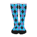 Blue Purple And Black Argyle Print Long Socks