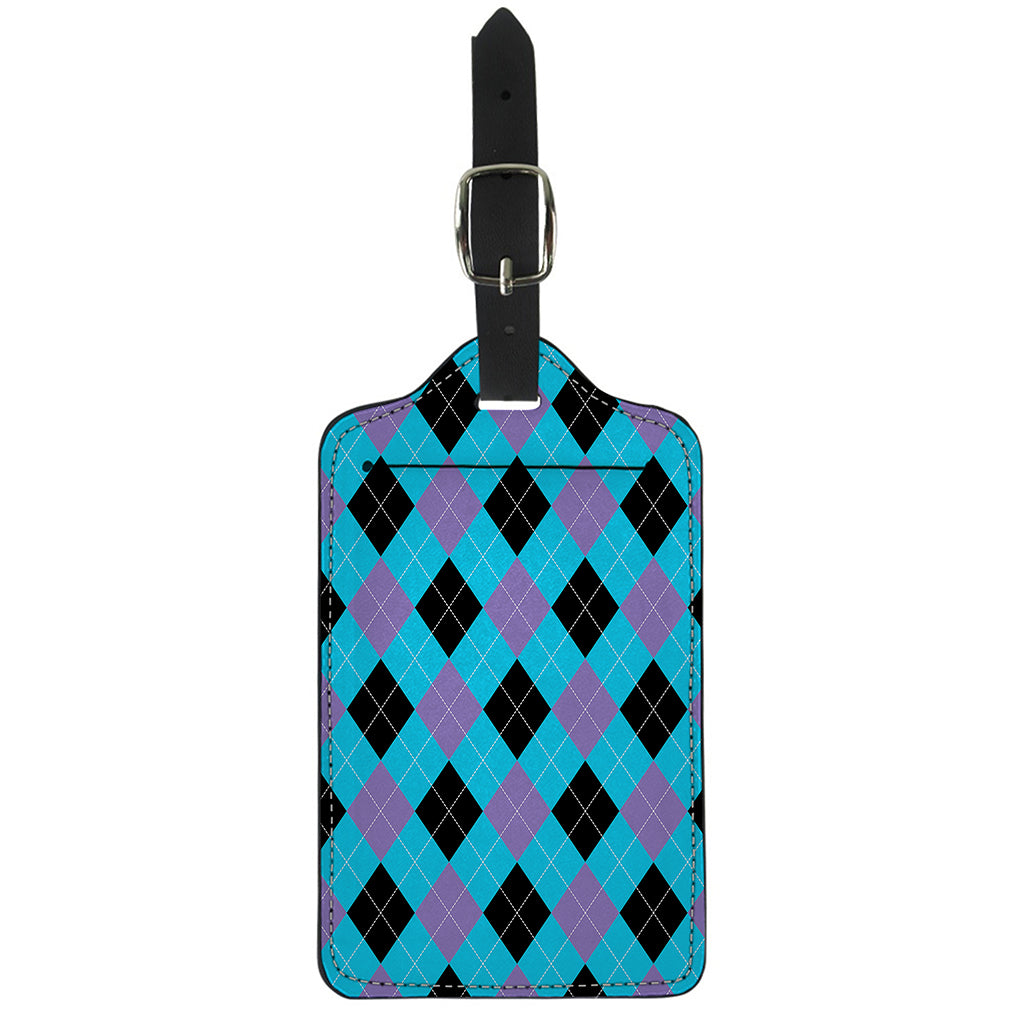 Blue Purple And Black Argyle Print Luggage Tag