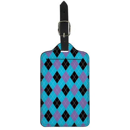Blue Purple And Black Argyle Print Luggage Tag