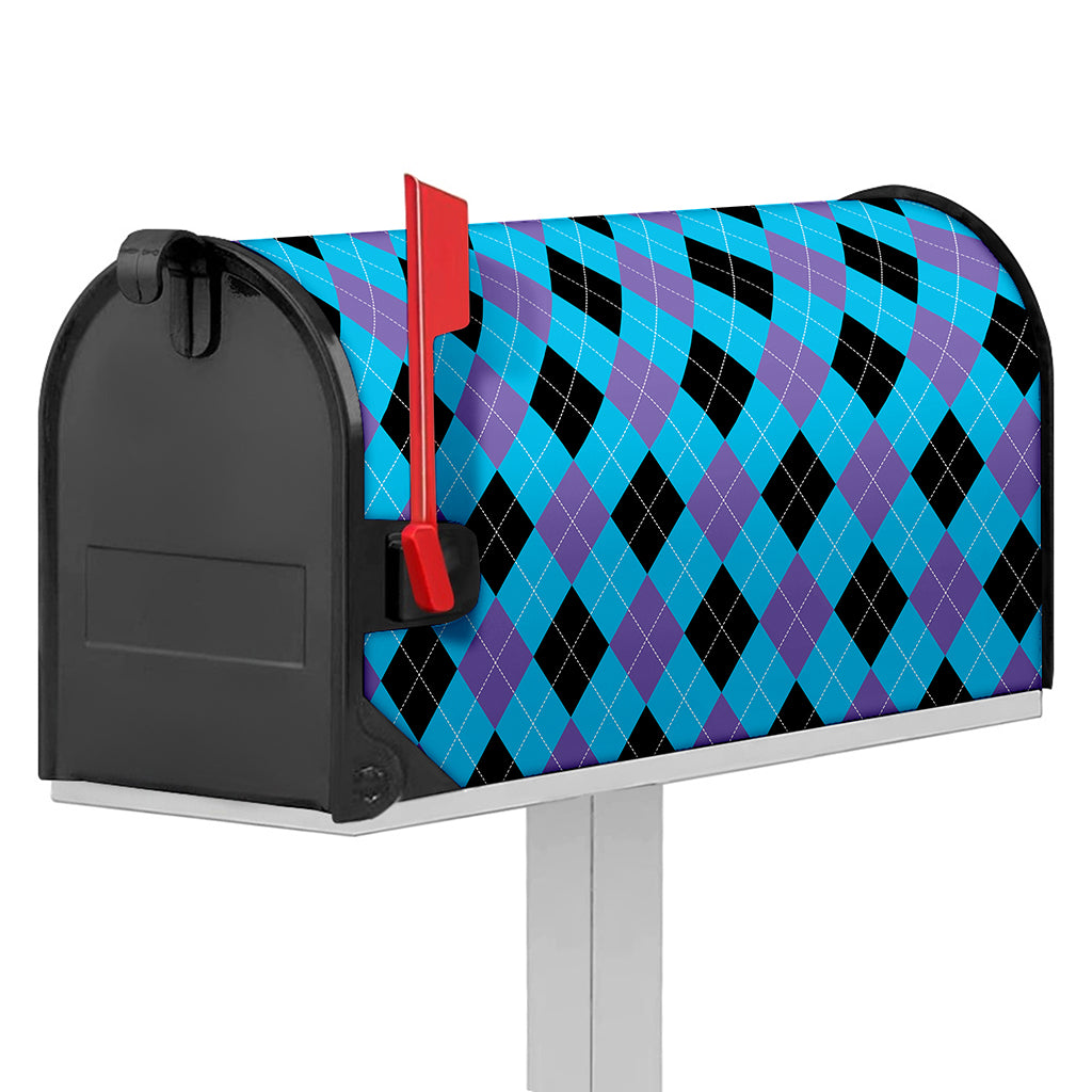 Blue Purple And Black Argyle Print Mailbox Cover
