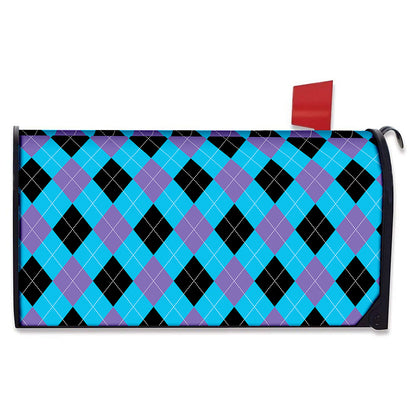 Blue Purple And Black Argyle Print Mailbox Cover