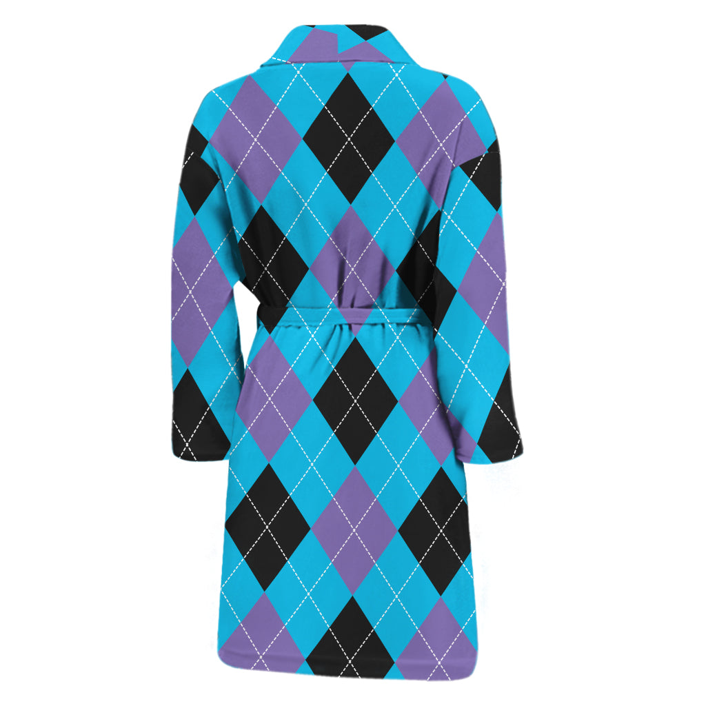 Blue Purple And Black Argyle Print Men's Bathrobe