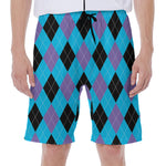 Blue Purple And Black Argyle Print Men's Beach Shorts