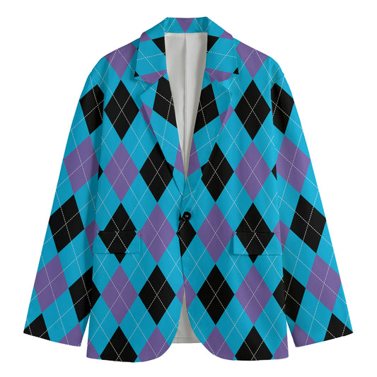 Blue Purple And Black Argyle Print Men's Blazer