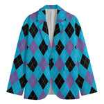 Blue Purple And Black Argyle Print Men's Blazer