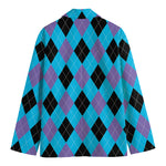 Blue Purple And Black Argyle Print Men's Blazer
