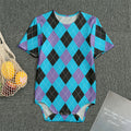 Blue Purple And Black Argyle Print Men's Bodysuit