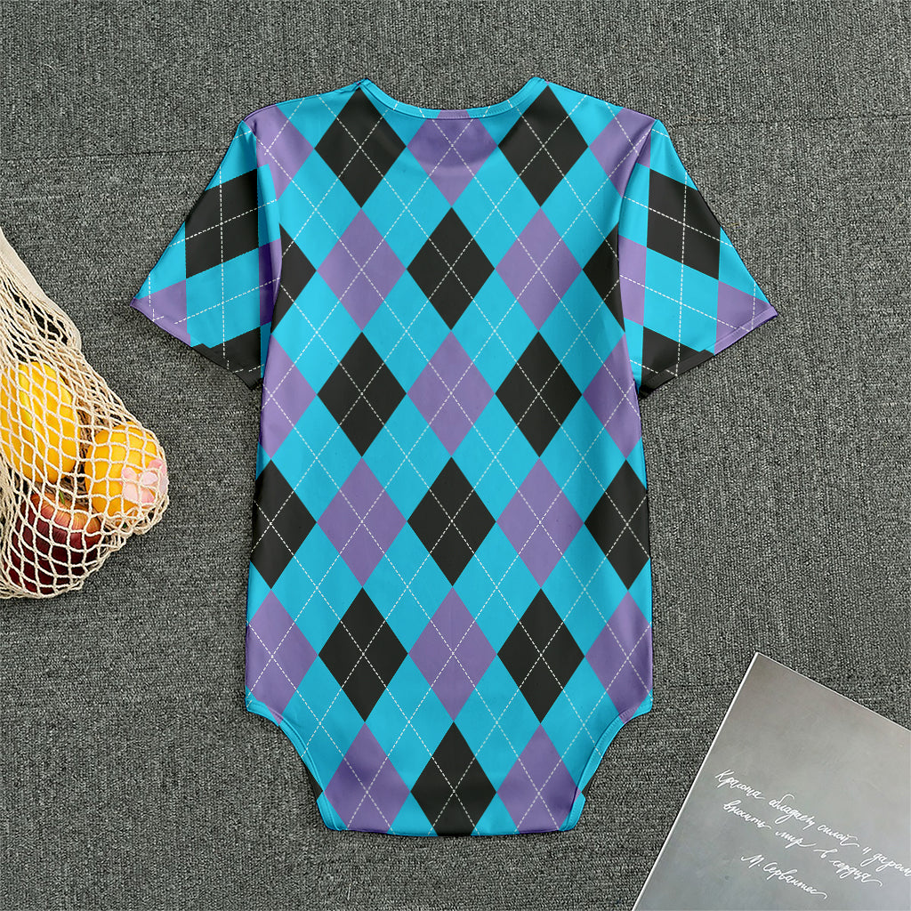 Blue Purple And Black Argyle Print Men's Bodysuit