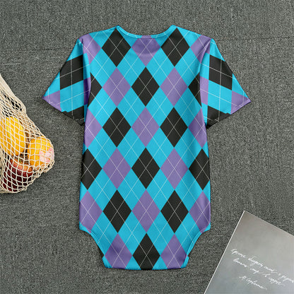 Blue Purple And Black Argyle Print Men's Bodysuit