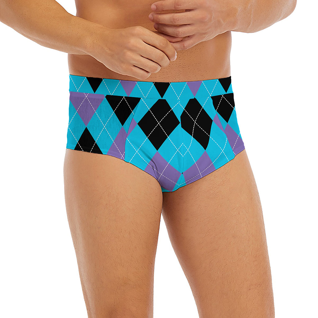 Blue Purple And Black Argyle Print Men's Briefs