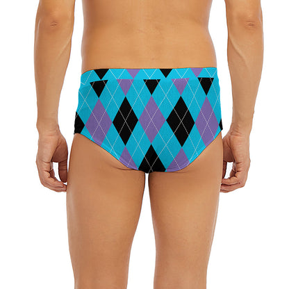 Blue Purple And Black Argyle Print Men's Briefs