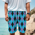 Blue Purple And Black Argyle Print Men's Cargo Shorts