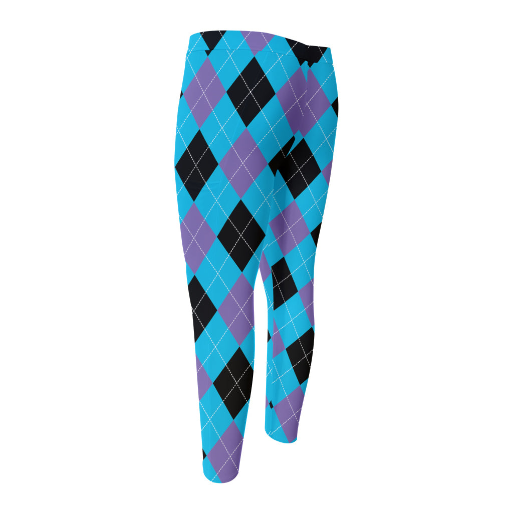 Blue Purple And Black Argyle Print Men's Compression Pants