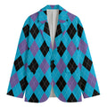 Blue Purple And Black Argyle Print Men's Cotton Blazer