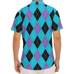 Blue Purple And Black Argyle Print Men's Deep V-Neck Shirt