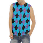 Blue Purple And Black Argyle Print Men's Fitness Tank Top