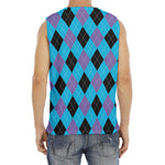 Blue Purple And Black Argyle Print Men's Fitness Tank Top