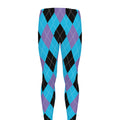 Blue Purple And Black Argyle Print Men's Leggings