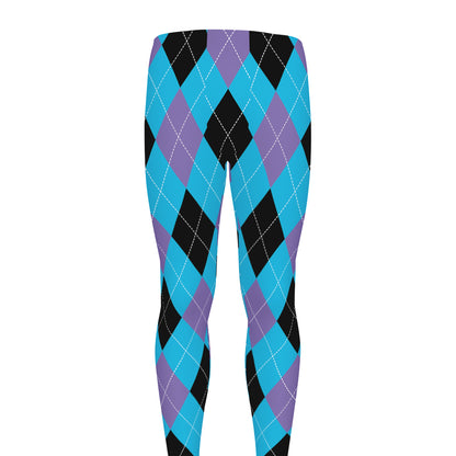 Blue Purple And Black Argyle Print Men's leggings
