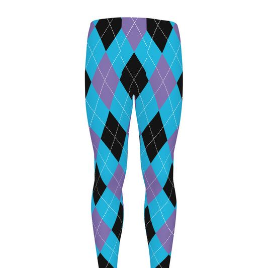 Blue Purple And Black Argyle Print Men's leggings