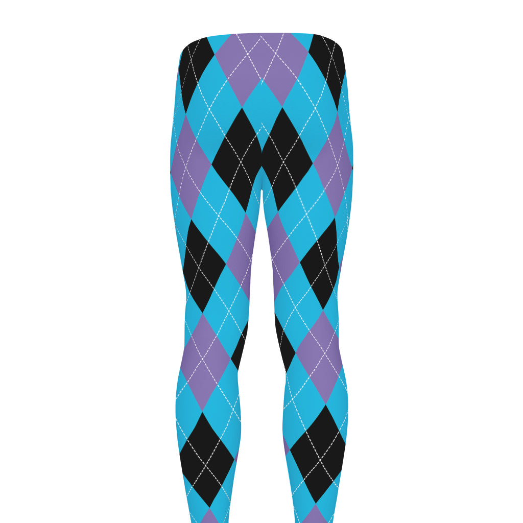 Blue Purple And Black Argyle Print Men's leggings