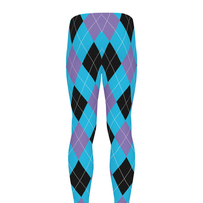Blue Purple And Black Argyle Print Men's leggings