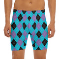 Blue Purple And Black Argyle Print Men's Long Boxer Briefs