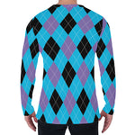 Blue Purple And Black Argyle Print Men's Long Sleeve T-Shirt