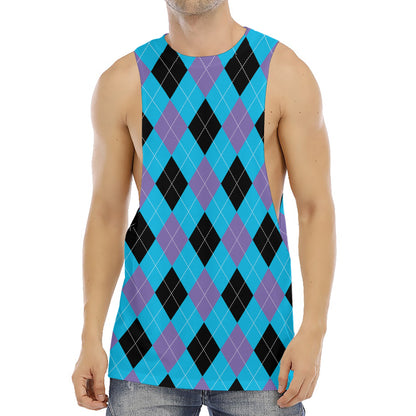 Blue Purple And Black Argyle Print Men's Muscle Tank Top