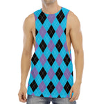 Blue Purple And Black Argyle Print Men's Muscle Tank Top