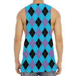 Blue Purple And Black Argyle Print Men's Muscle Tank Top