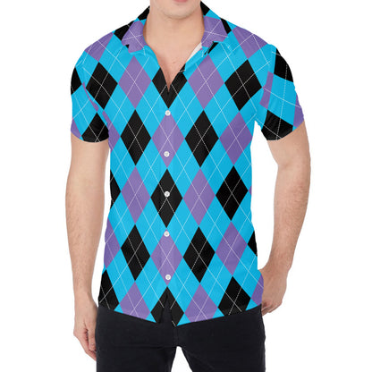 Blue Purple And Black Argyle Print Men's Shirt