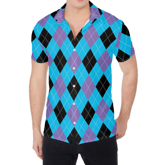 Blue Purple And Black Argyle Print Men's Shirt