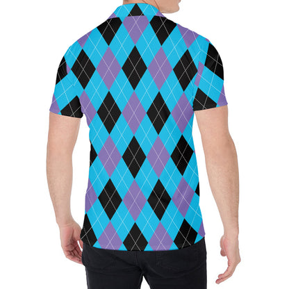 Blue Purple And Black Argyle Print Men's Shirt