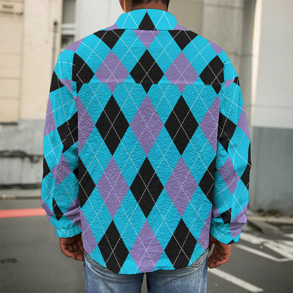 Blue Purple And Black Argyle Print Men's Shirt Jacket