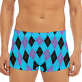 Blue Purple And Black Argyle Print Men's Short Boxer Briefs