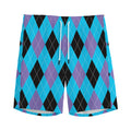 Blue Purple And Black Argyle Print Men's Athletic Shorts