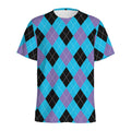 Blue Purple And Black Argyle Print Men's Athletic T-Shirt