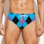 Blue Purple And Black Argyle Print Men's Swim Briefs