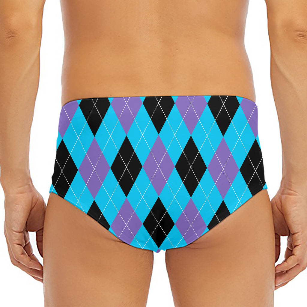 Blue Purple And Black Argyle Print Men's Triangle Swim Briefs