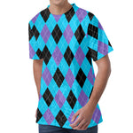 Blue Purple And Black Argyle Print Men's Velvet T-Shirt