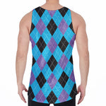 Blue Purple And Black Argyle Print Men's Velvet Tank Top