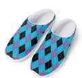 Blue Purple And Black Argyle Print Mesh Casual Shoes