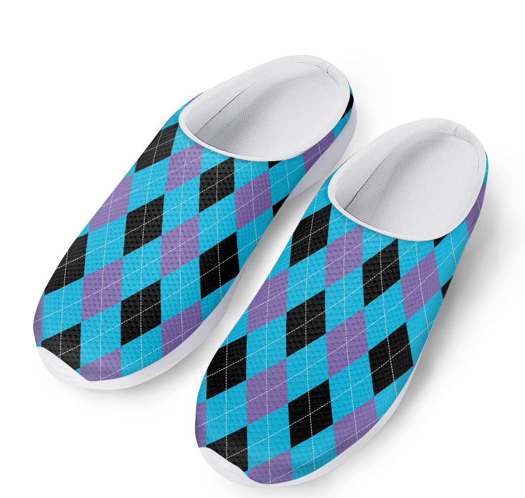 Blue Purple And Black Argyle Print Mesh Casual Shoes