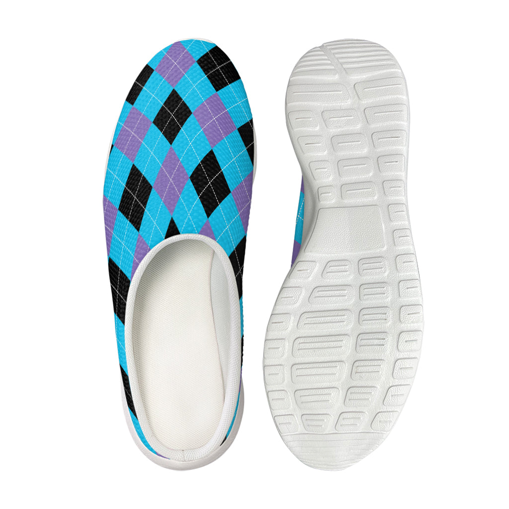 Blue Purple And Black Argyle Print Mesh Casual Shoes