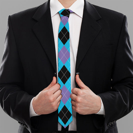 Blue Purple And Black Argyle Print Necktie