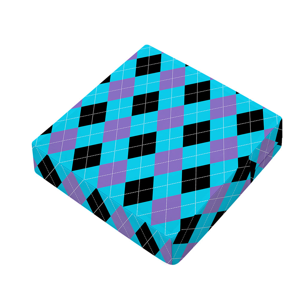Blue Purple And Black Argyle Print Outdoor Seat Cushion Cover