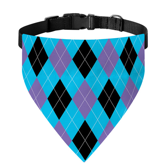 Blue Purple And Black Argyle Print Over The Collar Dog Bandana