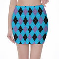 Blue Purple And Black Argyle Print Pencil Mini Skirt